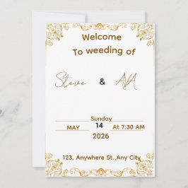 Convite de Casamento Branco e Dourado Elegante