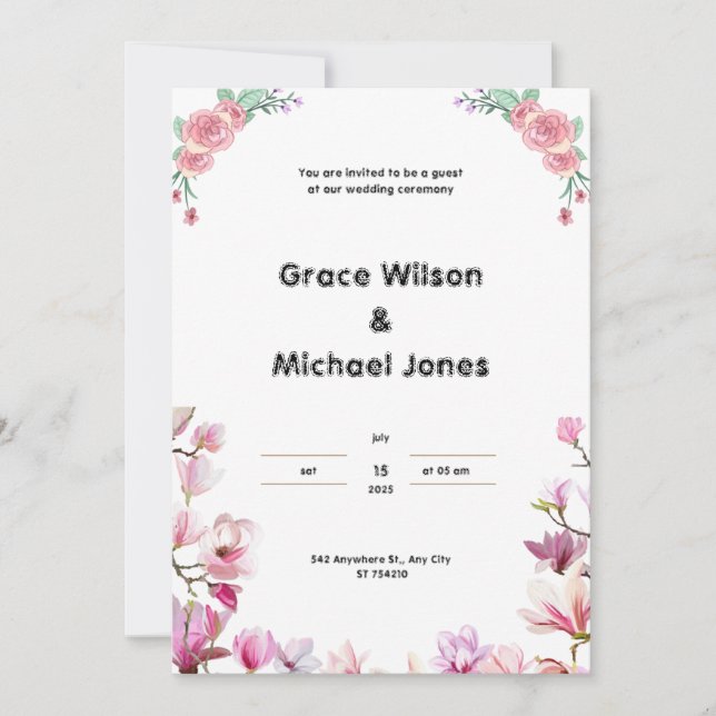 Convite de casamento branco e rosa (Frente)