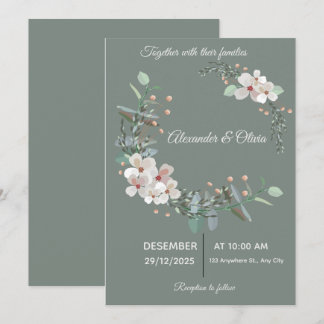 Convite de Casamento Branco e Verde Elegante