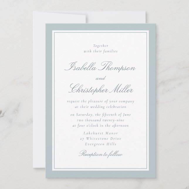 Convite de Casamento Branco Elegante com Moldura A (Frente)