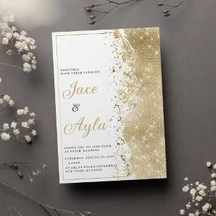 Convite de casamento branco luxuoso e sofisticado