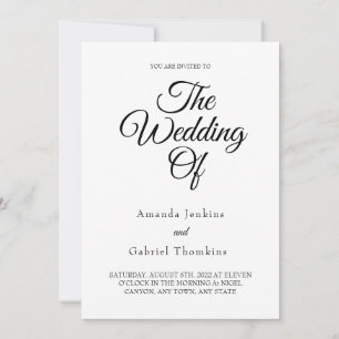 Convite de casamento branco minimalista