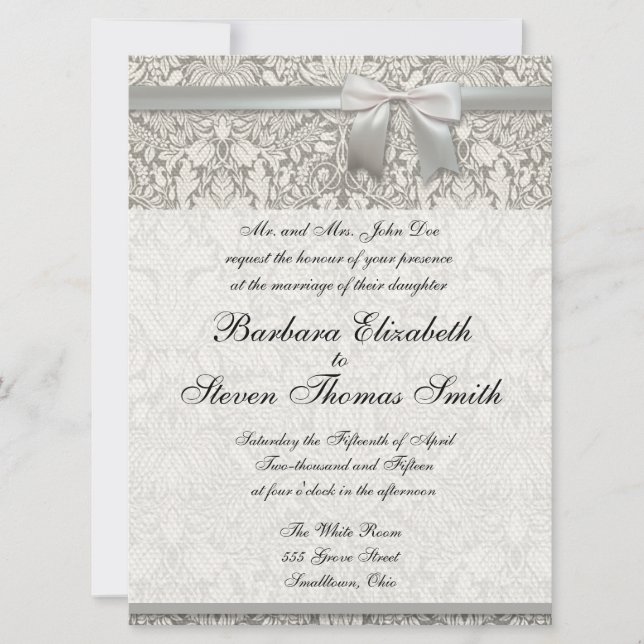 Convite de casamento branco modelo tradicional (Frente)