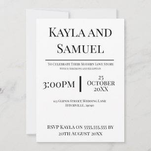 Convite de Casamento Branco Moderno com Texto Pret
