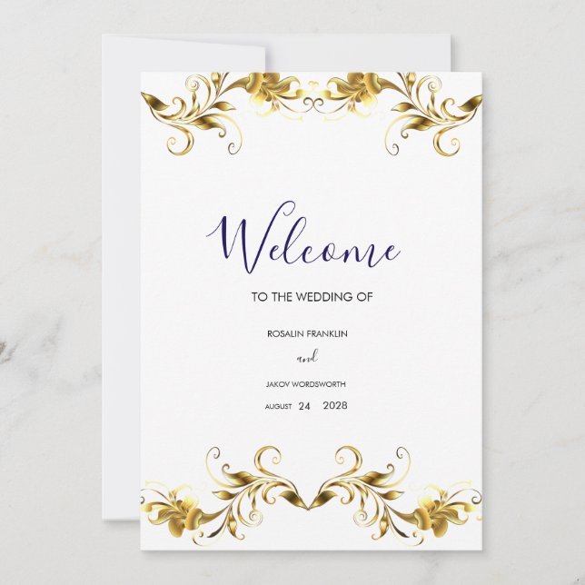 Convite de casamento branco moderno elegante doura (Frente)