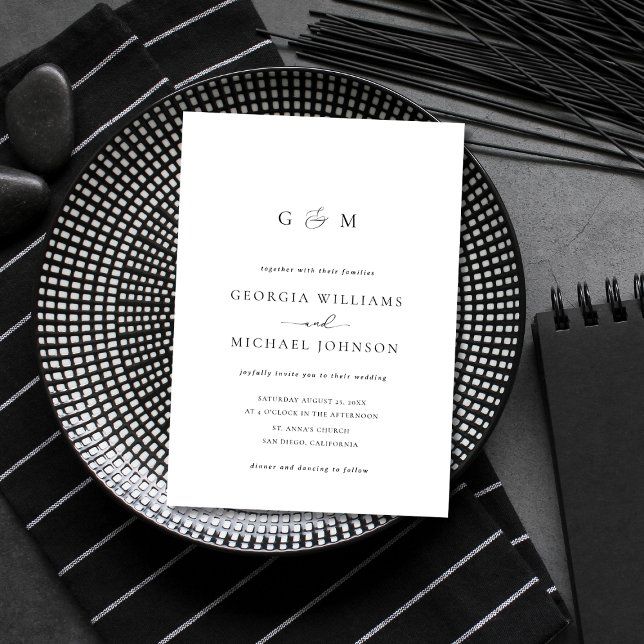 Convite de Casamento Branco Monograma de Ampersand (Criador carregado)