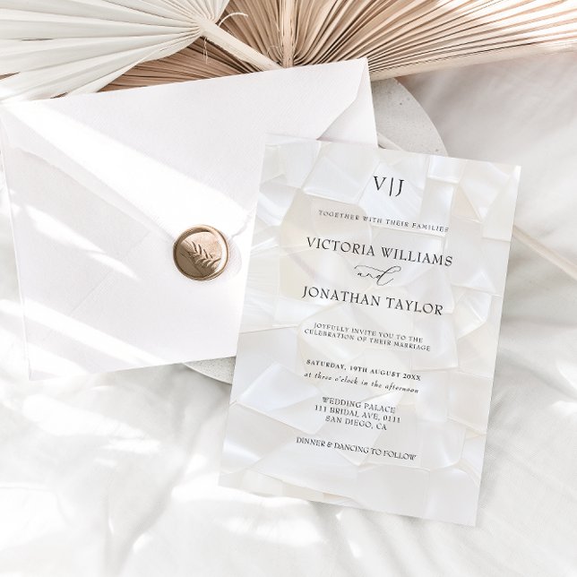 Convite de Casamento Branco Monograma Elegante (Criador carregado)