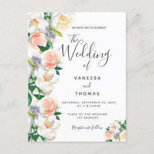 Convite de casamento branco para script de coral f