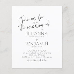 Convite de casamento Branco Preto de Script Mínimo