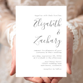 Convite de Casamento Branco Script Cinza Moderno
