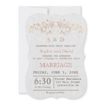 Convite de casamento Branco Suave rosa Dourado