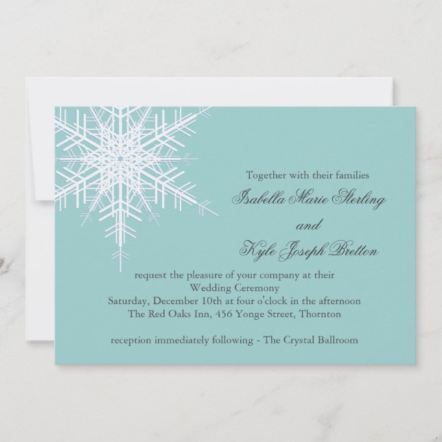 Convite de casamento branco/turquesa em floco de n (Frente)