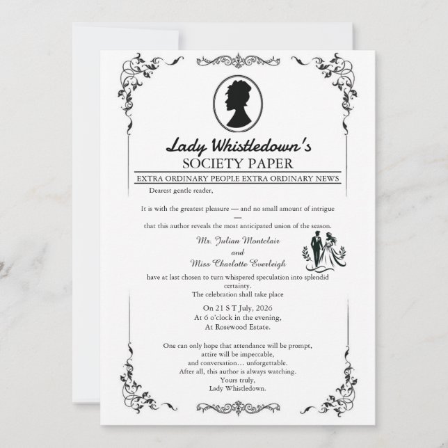 Convite de Casamento Bridgerton – Estilo Regência  (Frente)