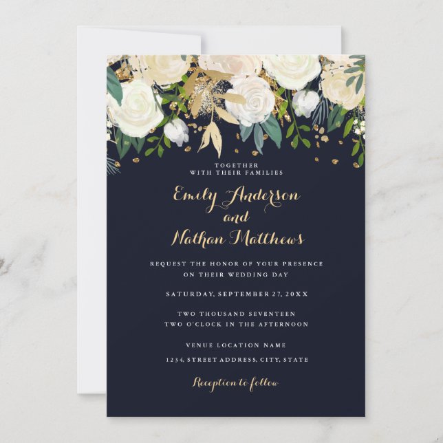 Convite de Casamento Brilhante com Glitter Floral  (Frente)