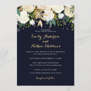 Convite de Casamento Brilhante com Glitter Floral