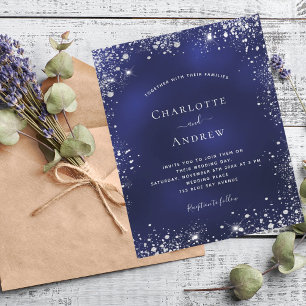 Convite de casamento brilho prateado azul marinho 