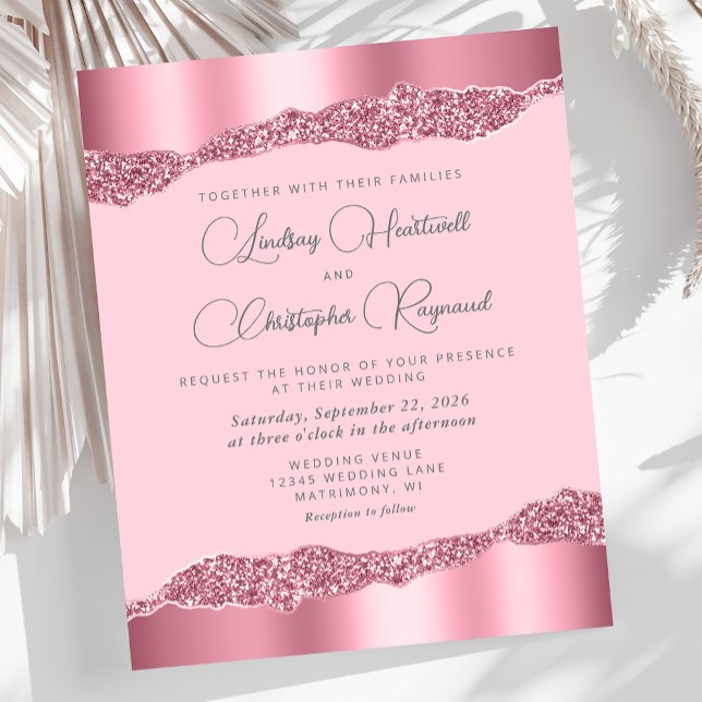 Convite de Casamento Brilho Rosa Glam Budget (Criador carregado)