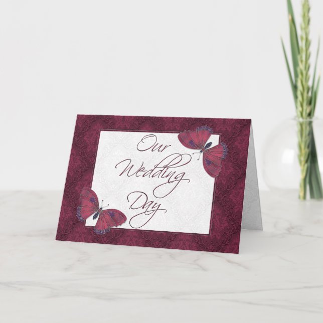 Convite De Casamento Brocade Brocade Vermelha 5X7 (Frente)