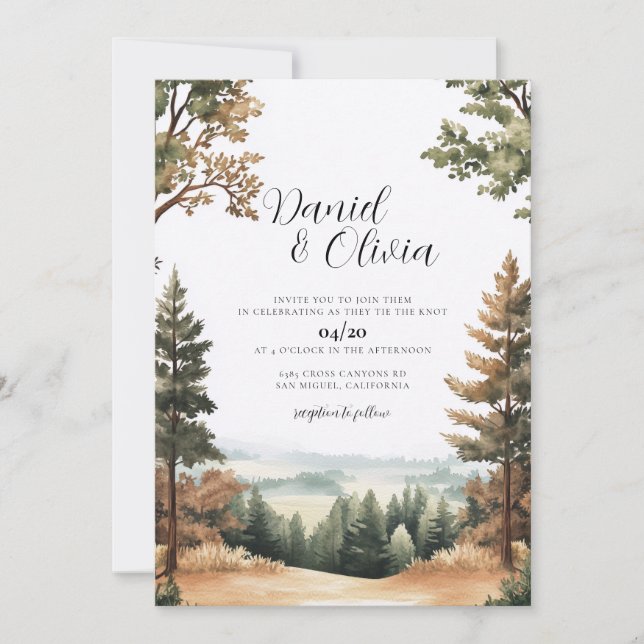 Convite de Casamento Brown County Forest Hill Indi (Frente)