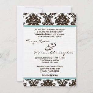 Convite de casamento Brown Damask Lace Linen 5x7