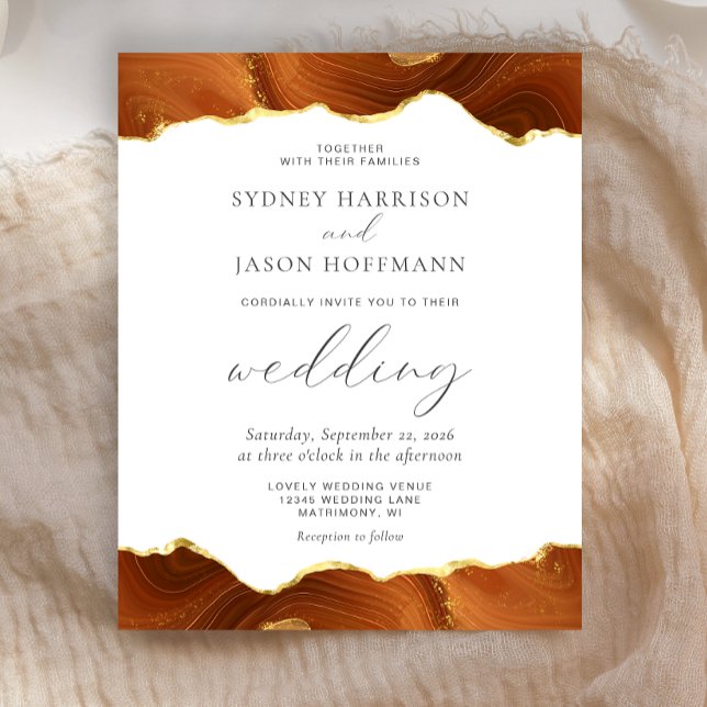 Convite de Casamento Budget Burnt Orange Ágata Dou (Criador carregado)