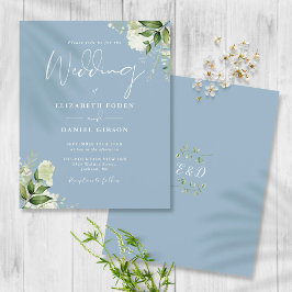Convite de Casamento Budget Greenery Azul Empoeira