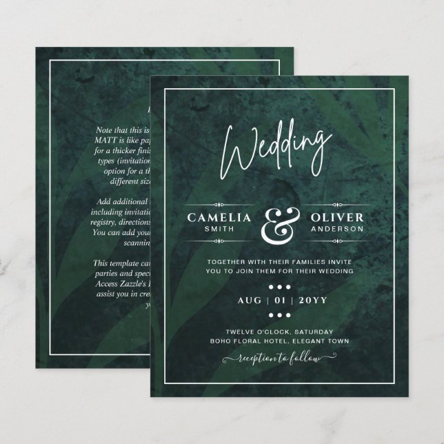 Convite de Casamento Budget Gypsophila Verde Esmer (Frente/Verso)