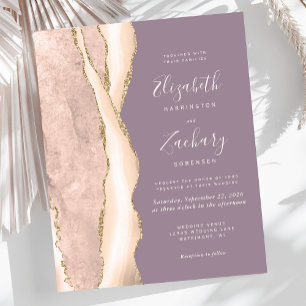 Convite de Casamento Budget Ivory Gold Agate Mauve