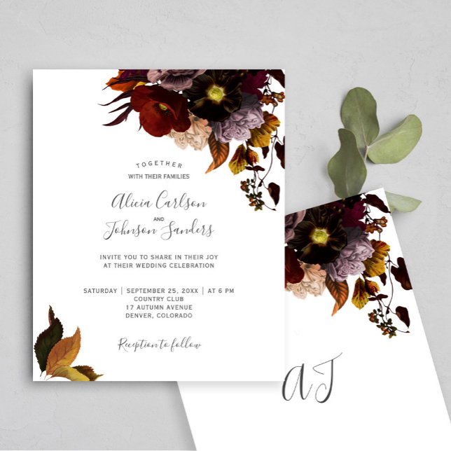 Convite de casamento BUDGET rústico floral outono  (Criador carregado)