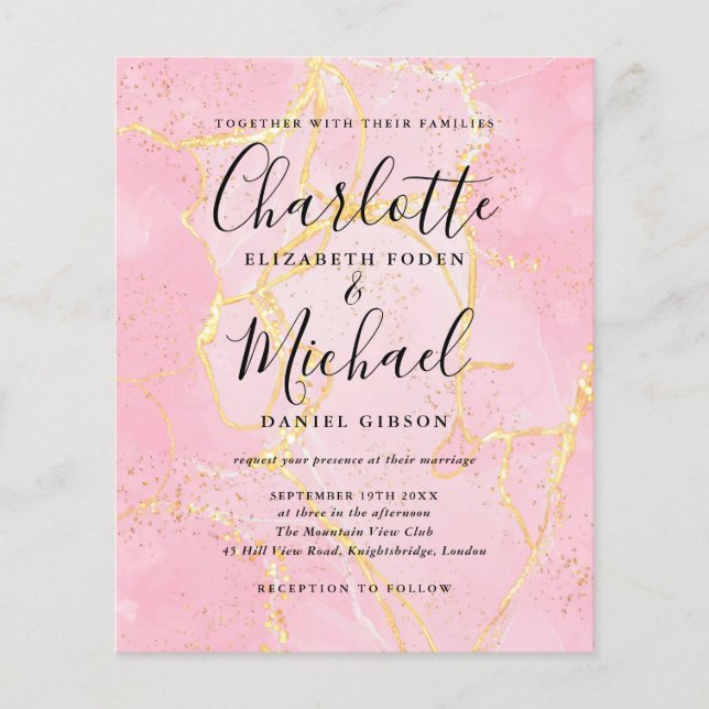Convite de Casamento Budget Signature Script Pink  (Frente)