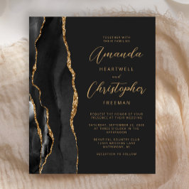 Convite de Casamento Budget Slate Black Gold Agate