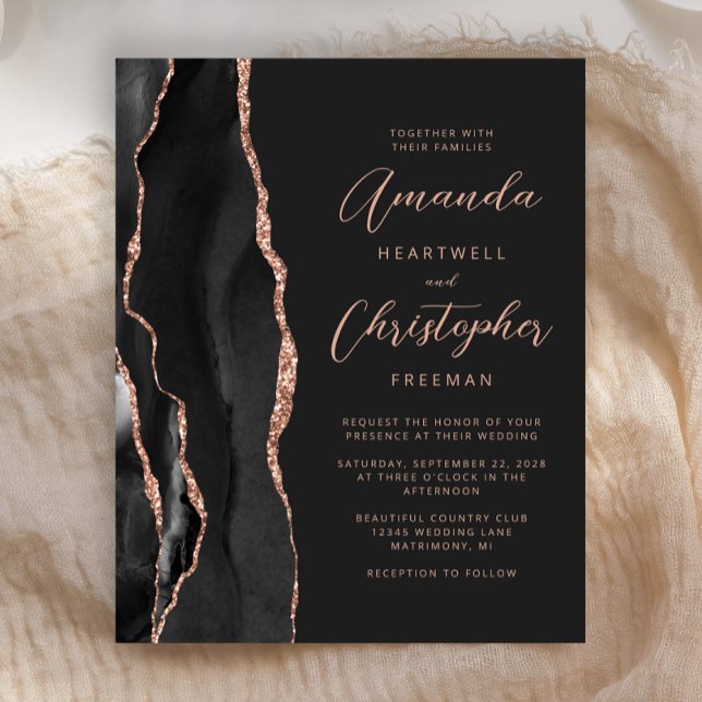 Convite de Casamento Budget Slate Black Rose Gold  (Criador carregado)