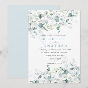 Convite de Casamento Buquê de Eucalipto Azul-Verde