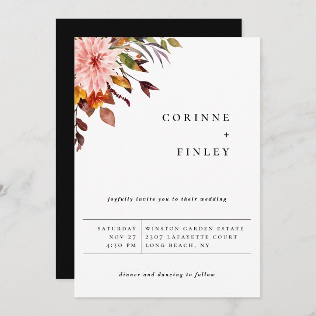 Convite de Casamento Buquê de Outono Rústico (Frente/Verso)