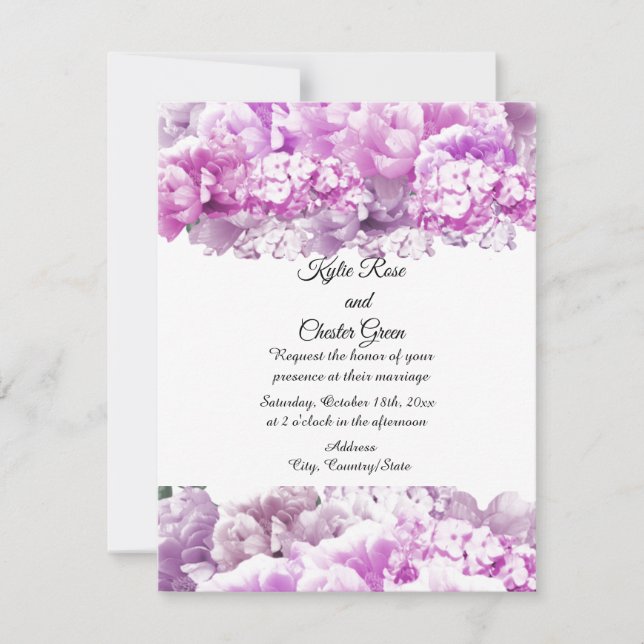 Convite de Casamento Buquê Rosa Monocromático (Frente)