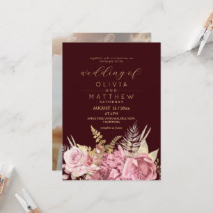 Convite de casamento Burgundy Blush Dusty Rose ⎮ F