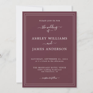 Convite de casamento burgundy Chic Script