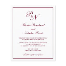 Convite de Casamento Burgundy Clássico Elegante e 