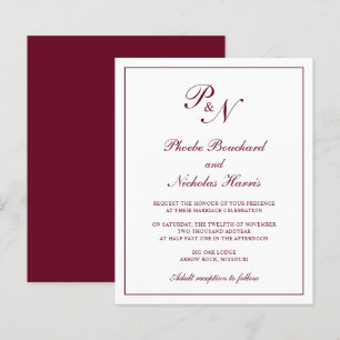 Convite de Casamento Burgundy Clássico Elegante e