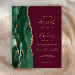 Convite de Casamento Burgundy com Esmeralda Verde