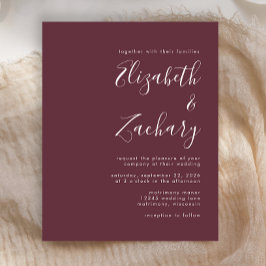 Convite de Casamento Burgundy com Script Moderno E