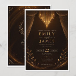 Convite de Casamento Burgundy Dourado Elegante | L