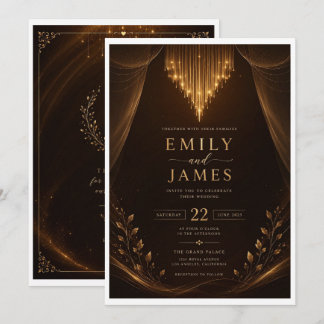 Convite de Casamento Burgundy Dourado Elegante | L