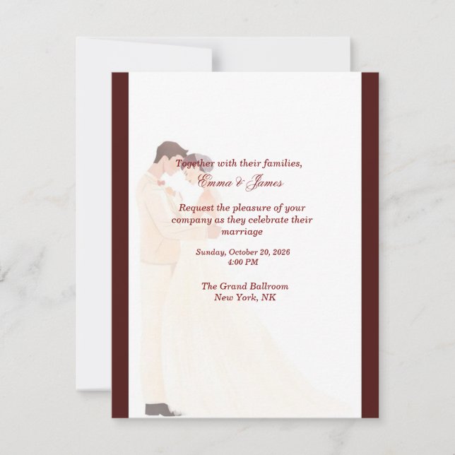Convite de Casamento Burgundy Elegante (Frente)