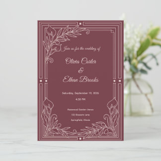 Convite de Casamento Burgundy Elegante