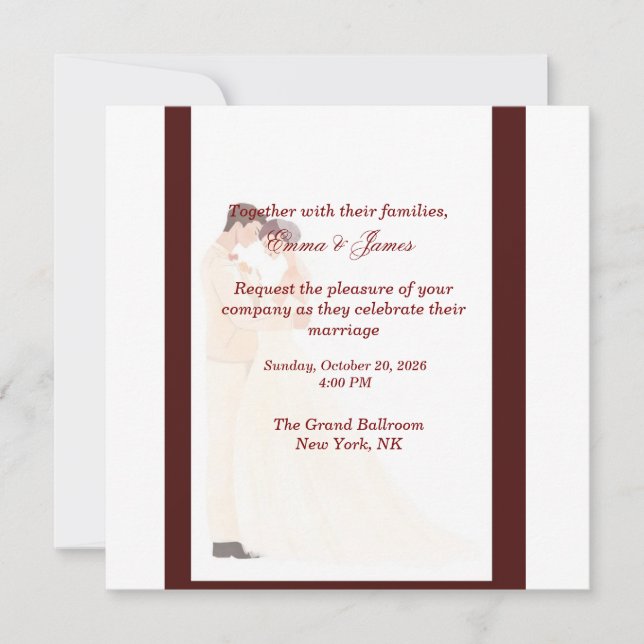 Convite de Casamento Burgundy Elegante (Frente)
