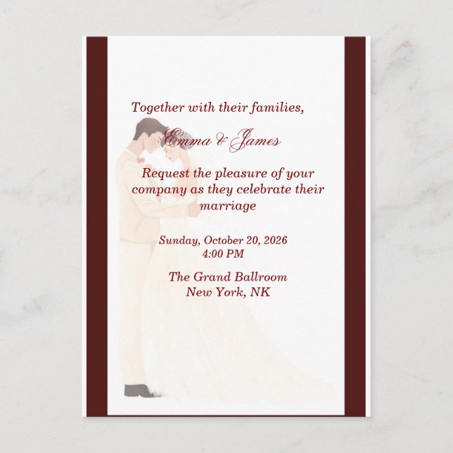 Convite de Casamento Burgundy Elegante (Frente)