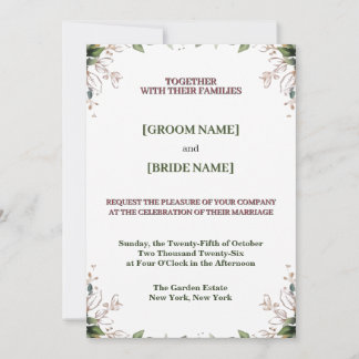 Convite de Casamento Burgundy Floral Elegance