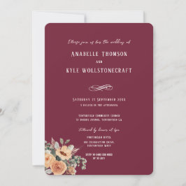 Convite de casamento - Burgundy floral Elegante