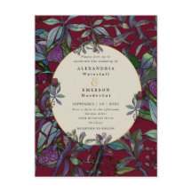 Convite de casamento burgundy floral folha moldura